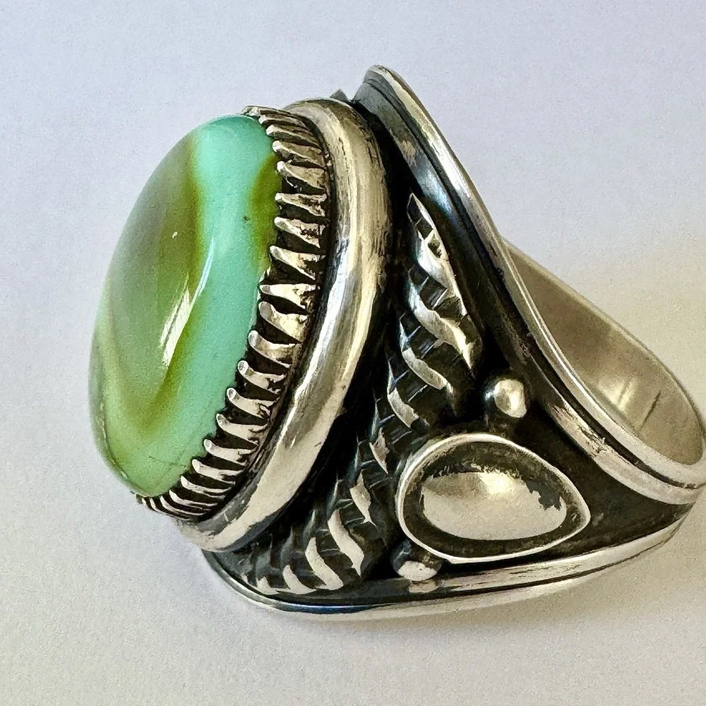 Mens Navajo Sonoran Turquoise Ring Sz 12 Signed Derrick Native American Sterling
